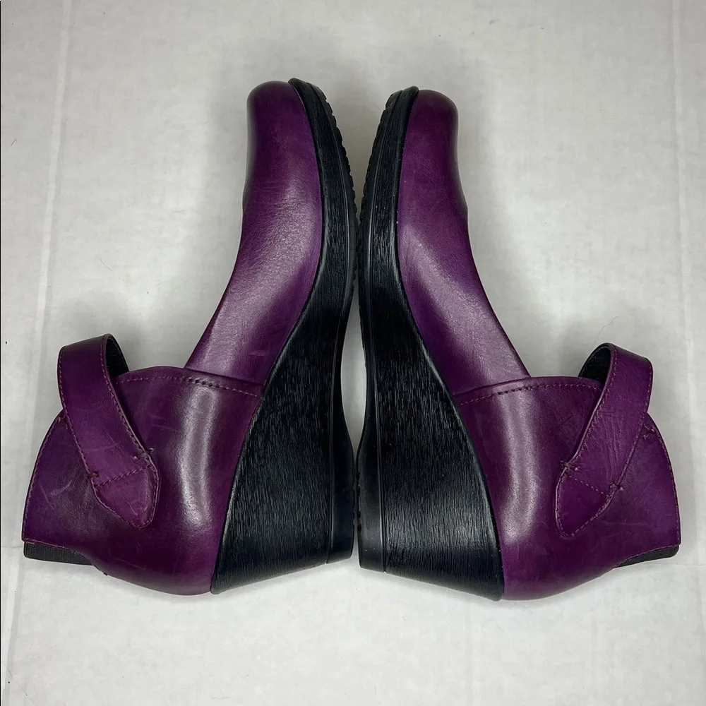Dansko Rebel Purple Leather Mary Jane Wedge Pump, Ankle Strap, EU 38, US 7.5 -8 - Picture 2 of 11